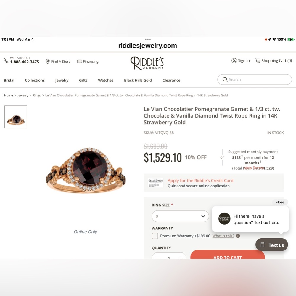 14K rose gold Le Vian Chocolatier Pomegranate Garnet & Diamonds Twist Rope Ring - Picture 11 of 11